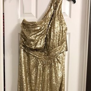 One shoulder gold sequin dress